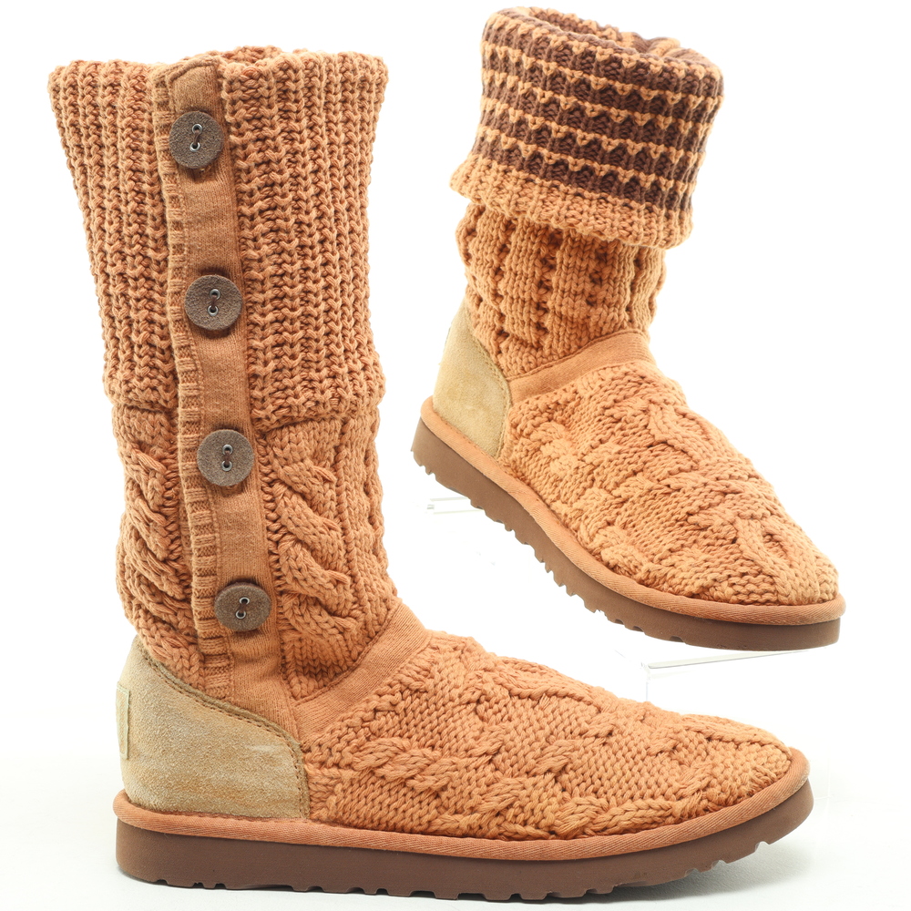 UGG Button-Up Knit Boots Wool Blend Women 7 Peach
